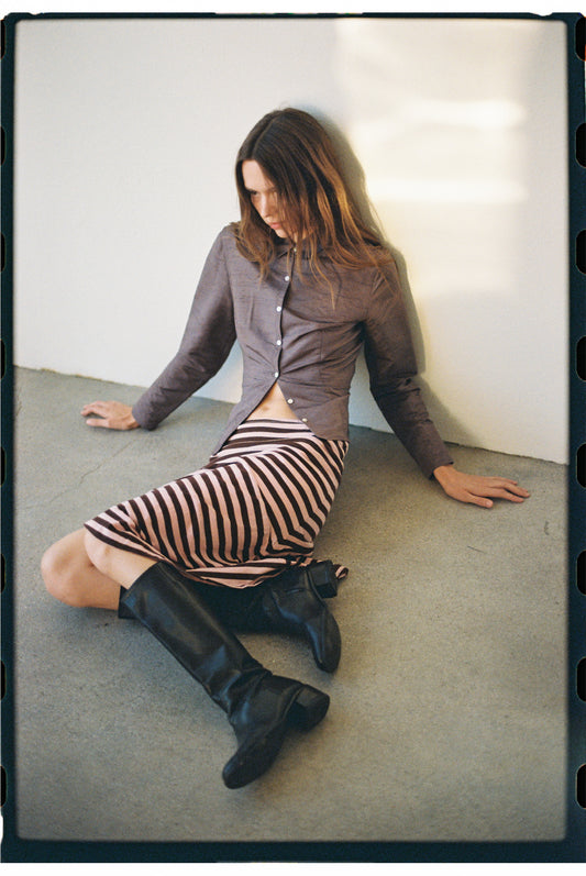 Cheri Asymmetrical Skirt | Pink & Brown Stripe