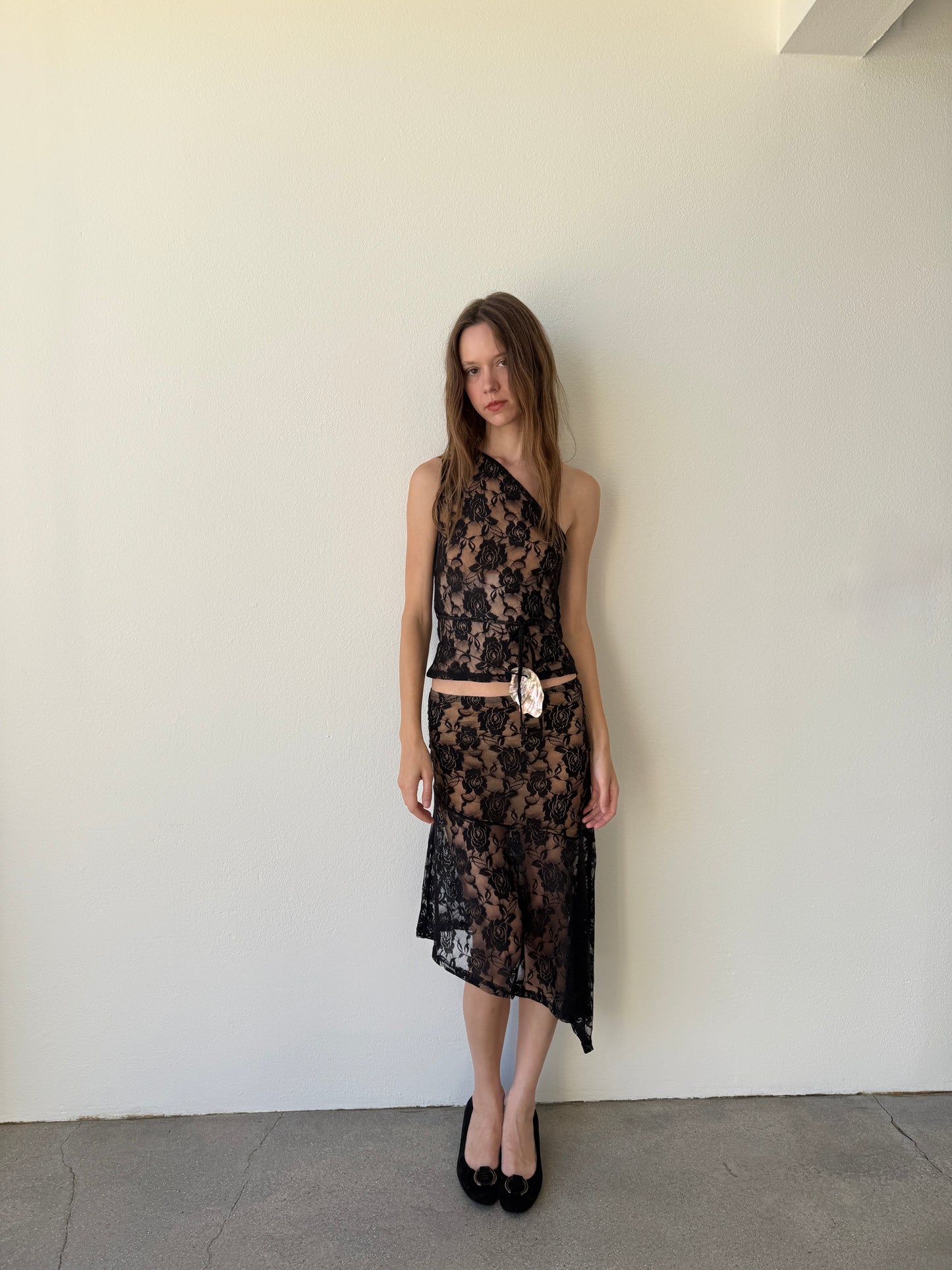 Kyla One Shoulder Top | Black Lace