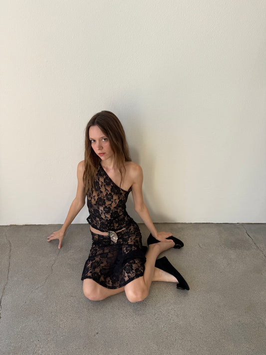 Kyla One Shoulder Top | Black Lace