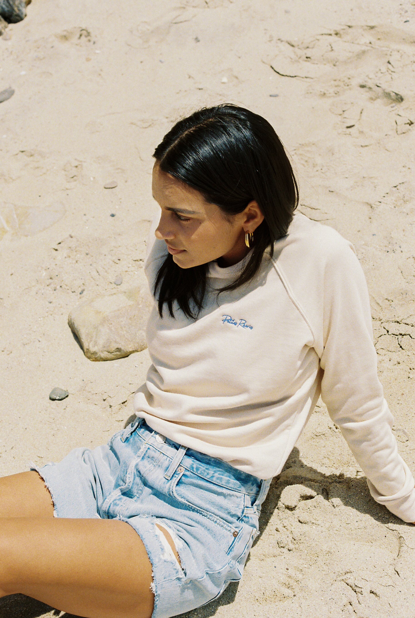 Bella Crewneck | Cream & Blue