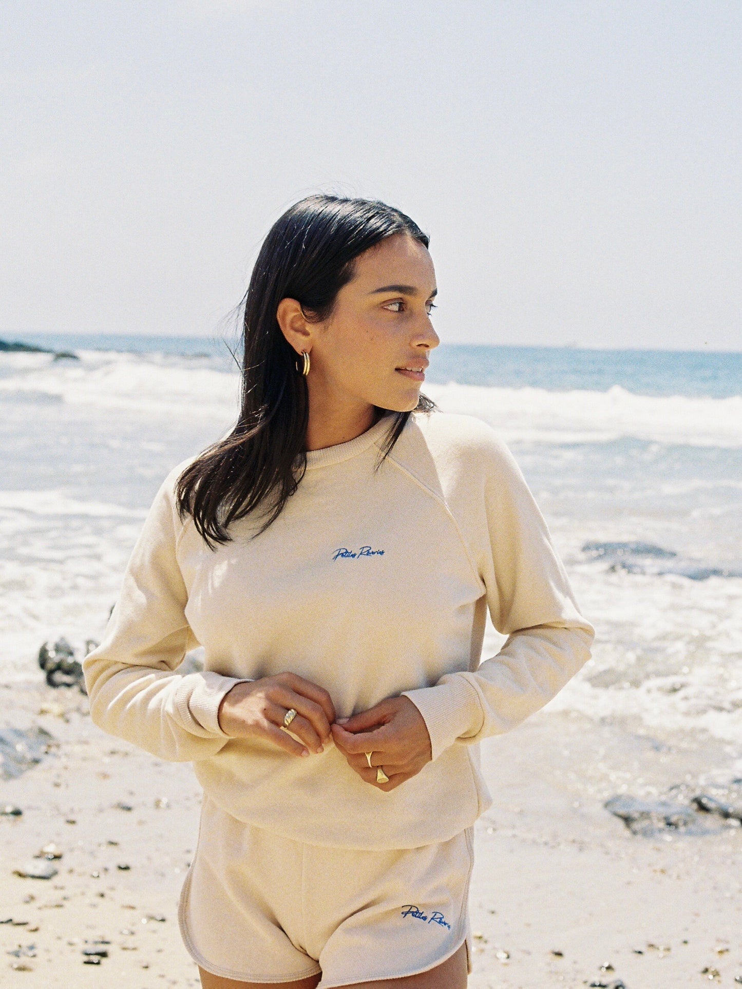 Bella Crewneck | Cream & Blue