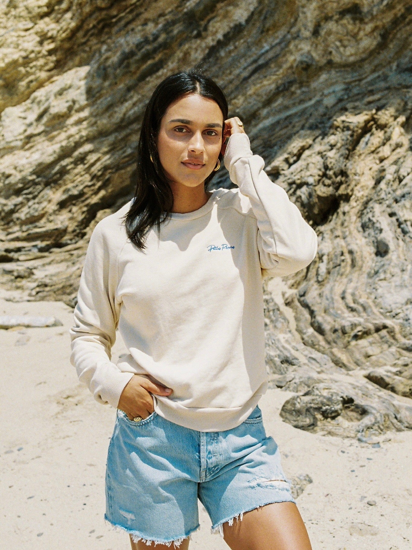 Bella Crewneck | Cream & Blue