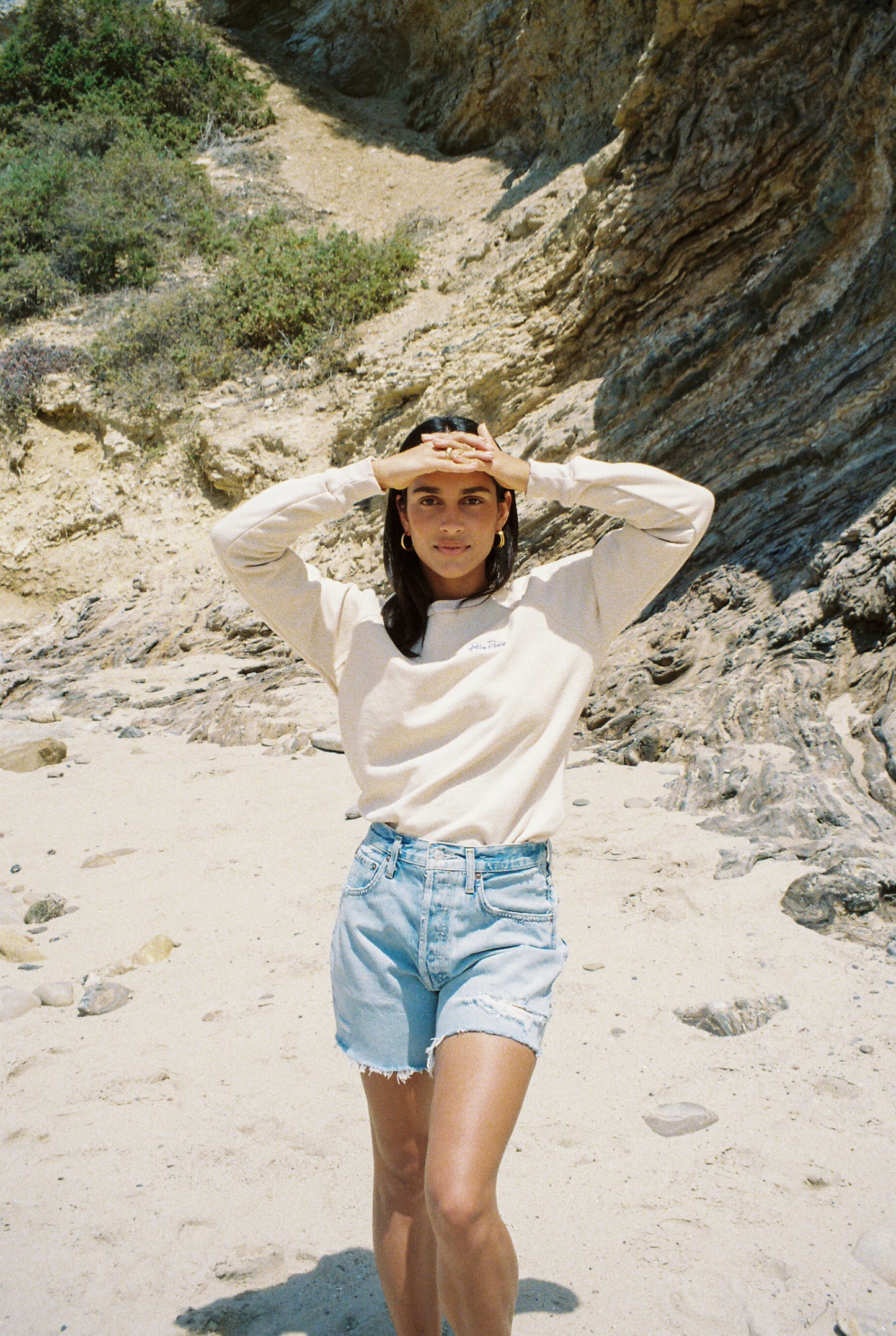 Bella Crewneck | Cream & Blue