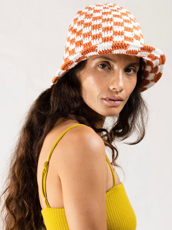 Emilia Hat | Orange Checker