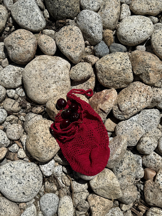 Filet Rose Crochet Bag | Red