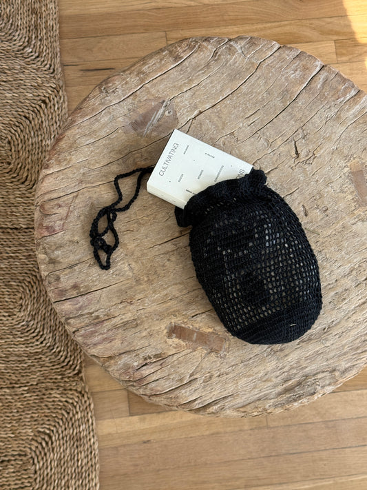 Filet Rose Crochet Bag | Black