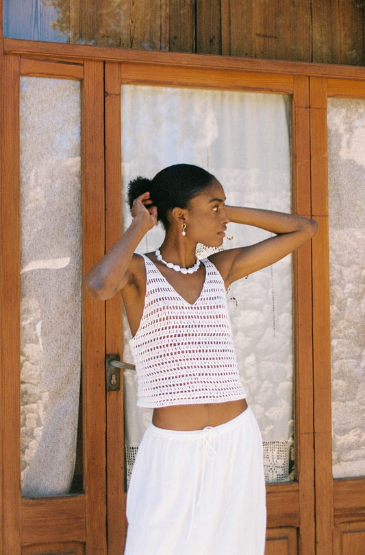 White Crochet Net Top